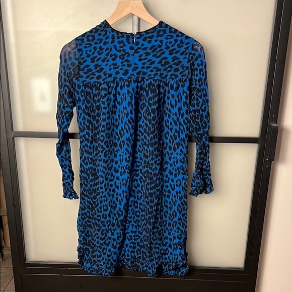 Ganni Blue Leopard Print Dress Size 34 (US 2) - Picture 2 of 9